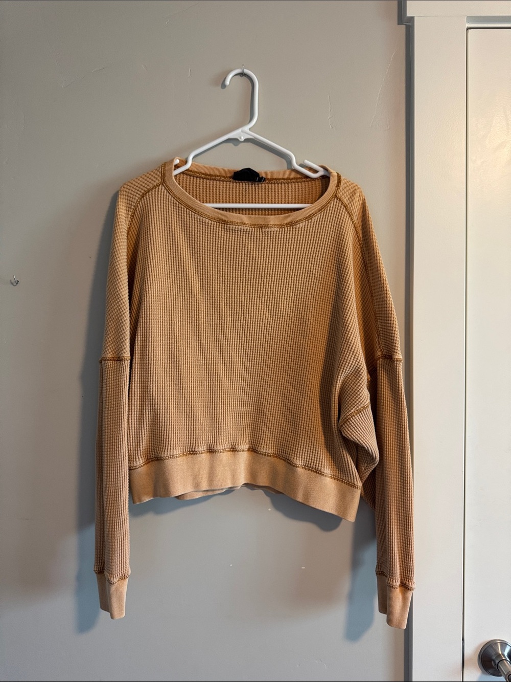 Cropped Waffle Knit Pullover Sweater - Camel